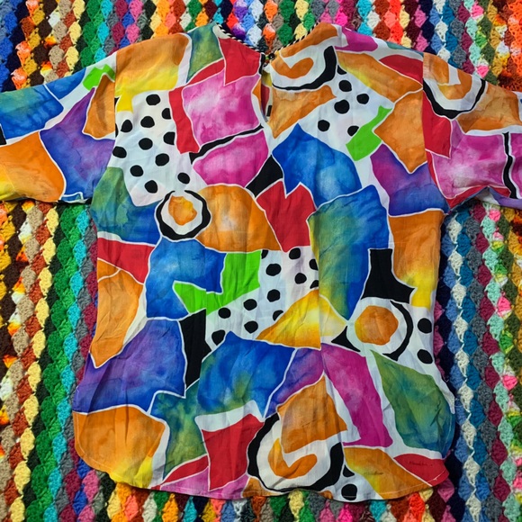 Vintage 80s 90s Studio Image Abstract Print Art Rainbow Top High Neck Cr… - Picture 8 of 12